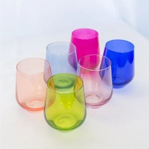 ESTELLE colored wine stemless glasses (set of 6, NEW)